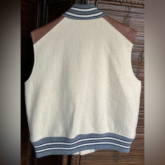 True Measure Men’s Medium Wool and Leather Letterman  Vest Athletic - Picture 5 of 6